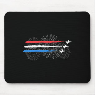 Tapis De Souris Jets De Combat Rouge Blanc Et Bleu Avec Fireworks 