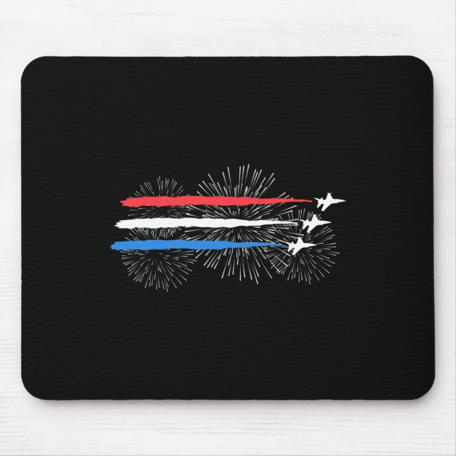 Tapis De Souris Jets De Combat Rouge Blanc Et Bleu Avec Fireworks  (Devant)