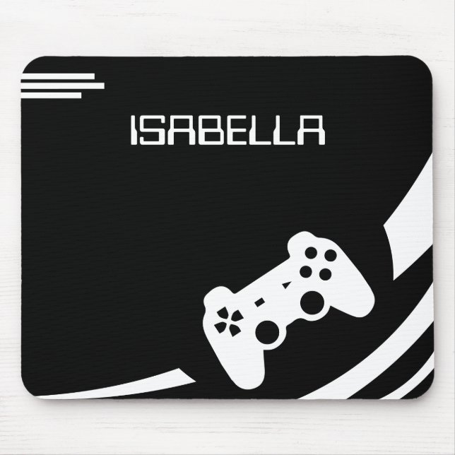 Tapis De Souris Jeu Black & White Modern Gamer Nom personnalisé (Devant)