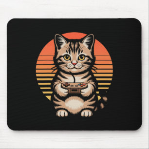 Tapis De Souris Jeu de chat de joueur de coucher de soleil rétro K