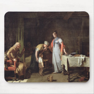 Tapis De Souris Jeune femme aidant une famille malheureuse