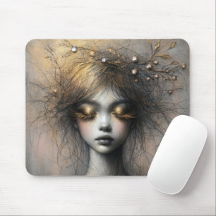 Tapis De Souris Jeune Femme Avec Des Yelashes D'Or