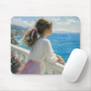 Tapis De Souris Jeune Femme sur un Balcon Océanique Impressionnism