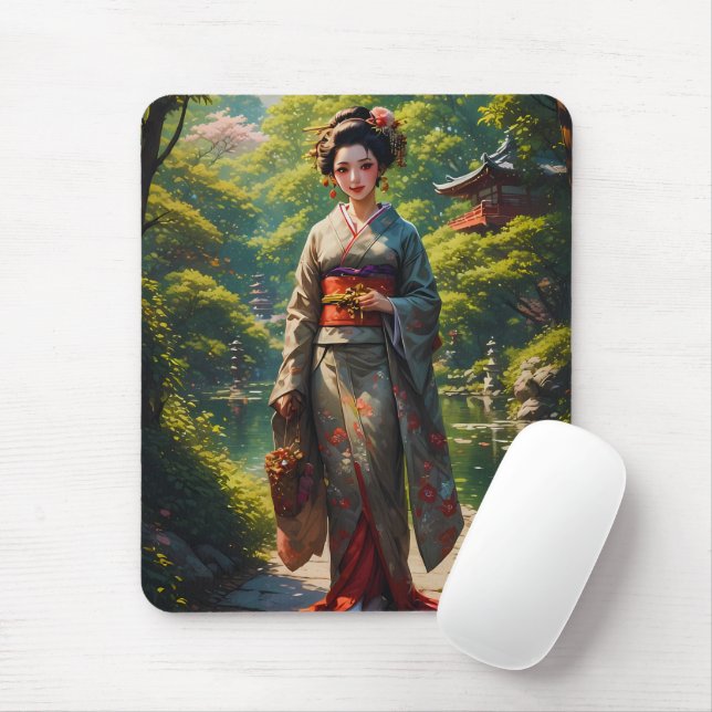 Tapis De Souris Jeune fille du jardin vert (Avec souris)