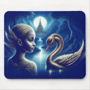 Tapis De Souris Jeune Fille Et Cygne Paysage Étonnant
