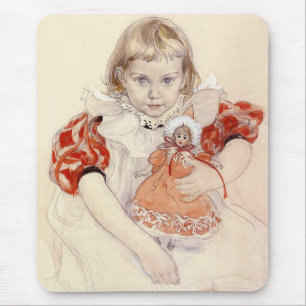 Tapis De Souris Jeune fille mignonne avec une poupée (Art d'enfanc