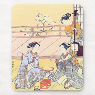 Tapis De Souris Jeunes femmes jouant Kitsune-ken