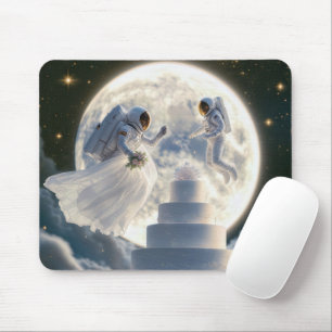 Tapis De Souris Jeunes mariés astronautes au clair de lune