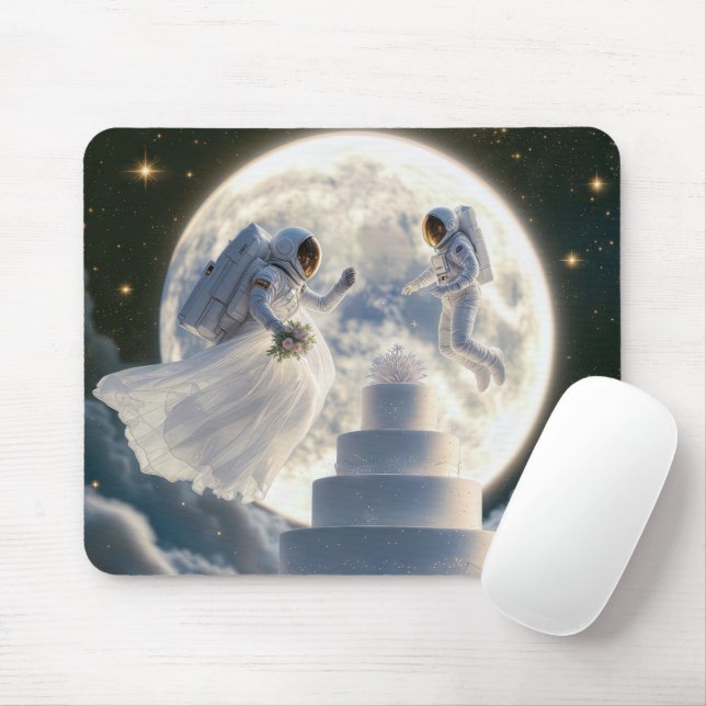 Tapis De Souris Jeunes mariés astronautes au clair de lune (Avec souris)