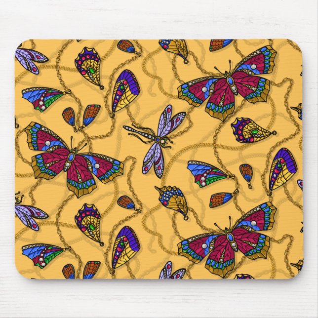 Tapis De Souris Jewellery butterflies et dragonflies on yellow (Devant)