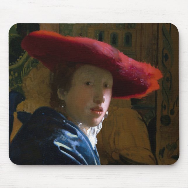 Tapis De Souris Johannes Vermeer - Fille avec un Casquette rouge (Devant)