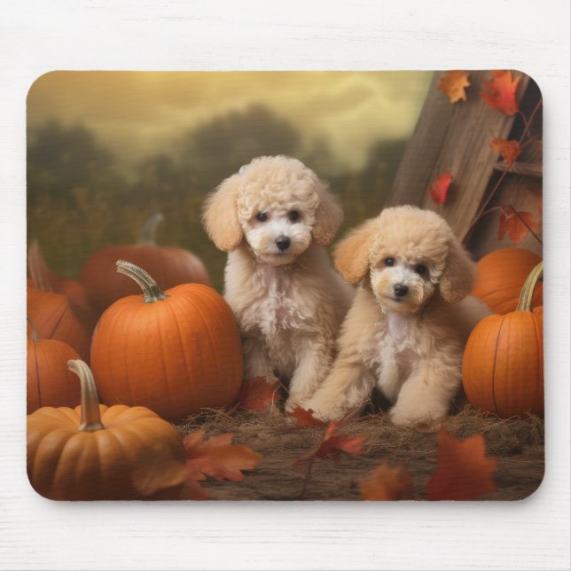 Tapis De Souris Joie d'automne chiot caniche citrouille (Devant)