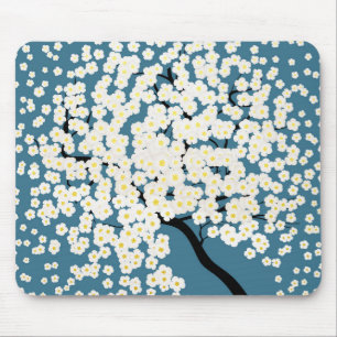 Tapis De Souris Joli arbre d'art de fleurs blanches en fleurs