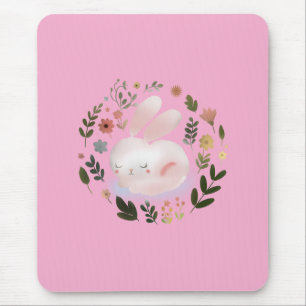 Tapis De Souris Joli Art de nurserie de couronne florale de lapin 