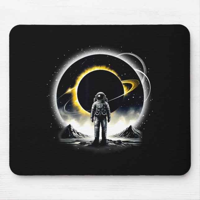 Tapis De Souris Joli Astronaute Éclipse Spatiale Planète Science (Devant)