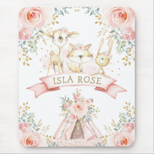 Tapis De Souris Joli Blush Gold Roses Tribal Woodland Animaux
