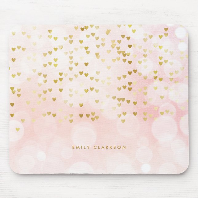 Tapis De Souris Joli Bokeh rose et Heart Gold Foil Confetti (Devant)