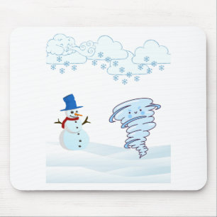 Tapis De Souris Joli bonhomme de neige et vent d'hiver