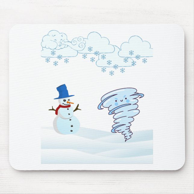 Tapis De Souris Joli bonhomme de neige et vent d'hiver (Devant)