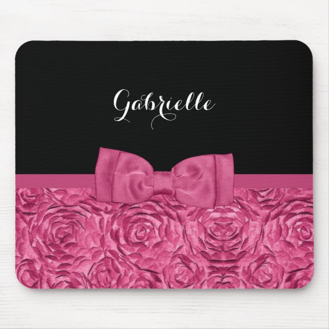 Tapis De Souris Joli Bow rose et noir Rose Motif avec nom (Devant)