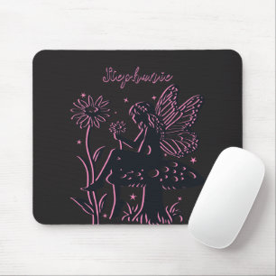 Tapis De Souris Joli champignon et fleur de fée noir et rose