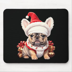 Tapis De Souris Joli chapeau de Noël de Santa Bulldog français T S