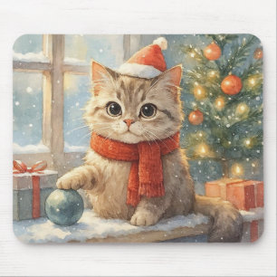Tapis De Souris Joli chat de Noël fantaisiste