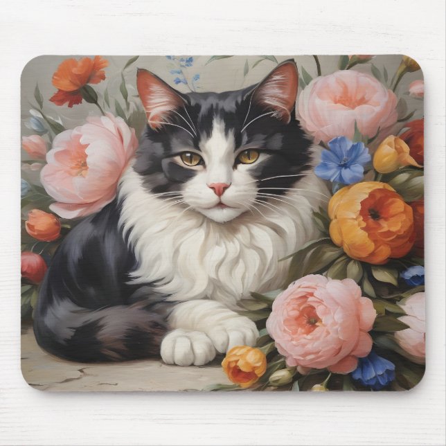 Tapis De Souris Joli chat et fleurs (Devant)