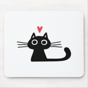 Tapis De Souris Joli chat noir avec cœur Chatons Saint-Valentin C