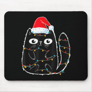 Tapis De Souris Joli Chat Noir Santa Noël Lumières Miaou Chaton K