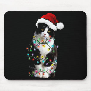 Tapis De Souris Joli Chat Noir Smoking Noël Lumière Chat Noël