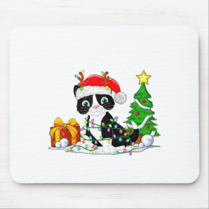 Tapis De Souris Joli Chat Smoking Santa Noël Arbre Lumineux Xmas T