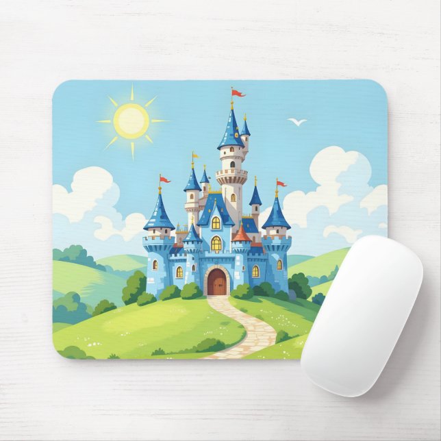 Tapis De Souris Joli château bleu et blanc (Avec souris)