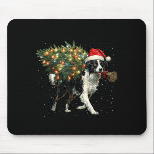 Tapis De Souris Joli chien Border Collie dans un arbre de Noël pou