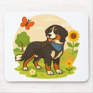 Tapis De Souris Joli chien de montagne bernois avec tournesol et b