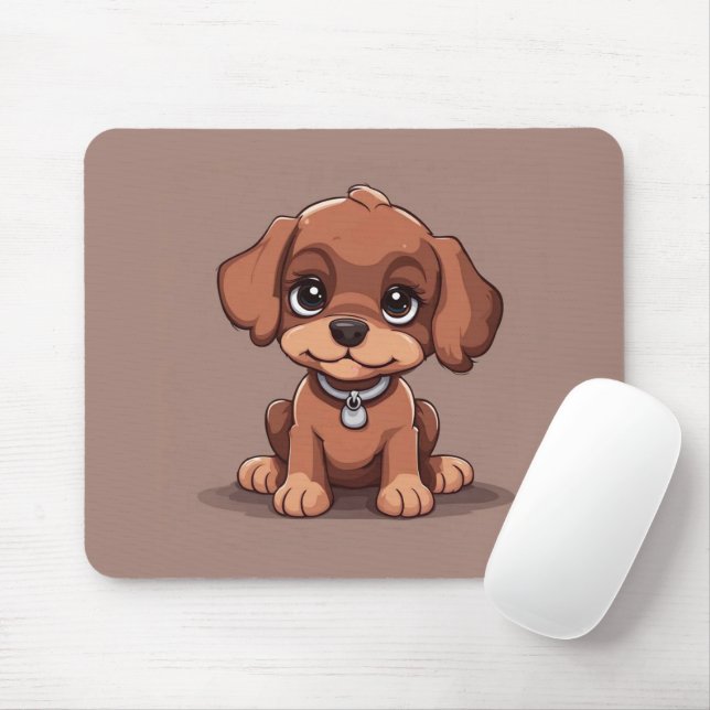 Tapis De Souris Joli chiot brun (Avec souris)