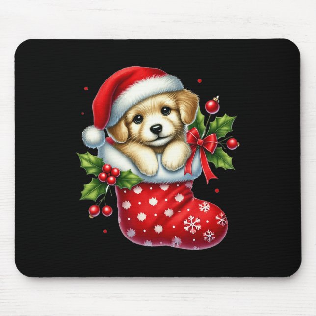 Tapis De Souris Joli Chiot Dans Les Bas De Noël Pour Les Animaux A (Devant)