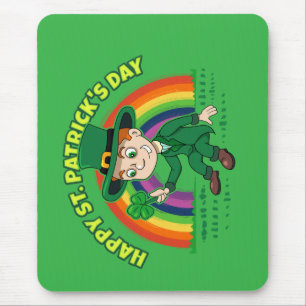 Tapis De Souris Joli dessin animé leprechaun avec shamrock et arc-