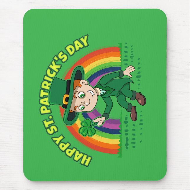 Tapis De Souris Joli dessin animé leprechaun avec shamrock et arc- (Devant)