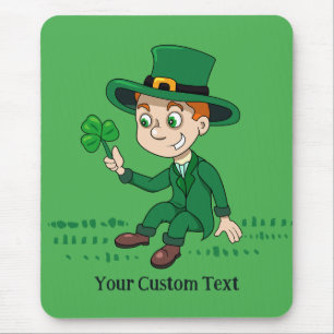 Tapis De Souris Joli dessin animé leprechaun avec shamrock et arc-