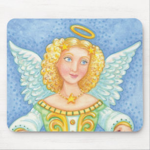 Tapis De Souris Joli dessin de Noël Angel Halo avec bannière Joie