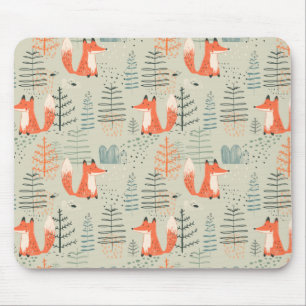 Tapis De Souris Joli Doodle Fox Forest Motif de bois