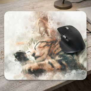Tapis De Souris Joli et mignon chaton dormant aquarelle