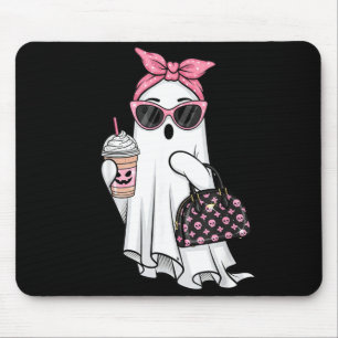 Tapis De Souris Joli fantôme buvant du café Halloween fantôme glac