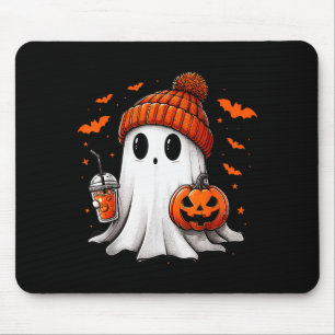 Tapis De Souris Joli Fantôme Buvant un Café Glacé Halloween Citrou