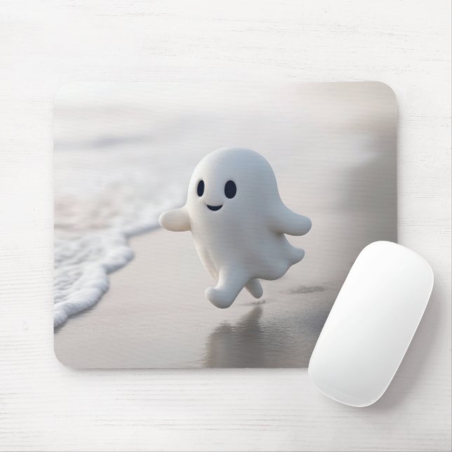 Tapis De Souris Joli fantôme courant sur une plage (Avec souris)