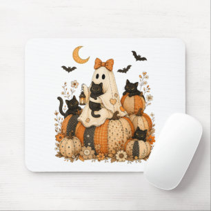 Tapis De Souris Joli fantôme d'Halloween effrayant avec des chats