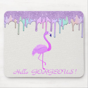Tapis De Souris Joli Flamant Rose,Gouttes de Arc-en-Ciel - Bonjour