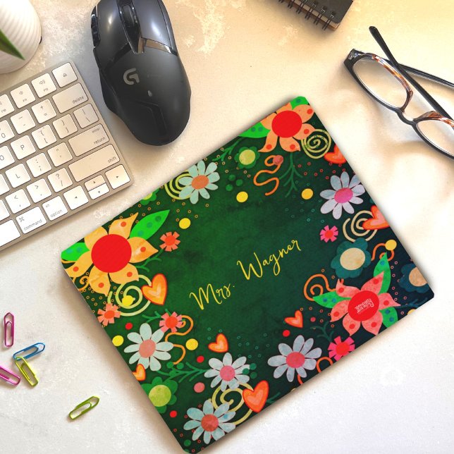 Tapis De Souris Joli Floral Personnalisé Green Enseignant Mousepad (Créateur téléchargé)