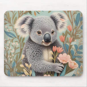Tapis De Souris Joli Koala Élégant Floral Pastel